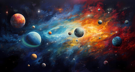Obraz na płótnie Canvas galaxy background, planets and moons
