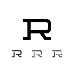 Letter R, technical digital alphabet font, including set from four of different types, vector illustration 10eps
