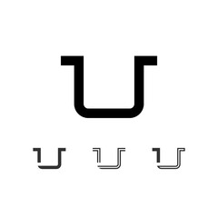 Letter U, technical digital alphabet font, including set from four of different types, vector illustration 10eps