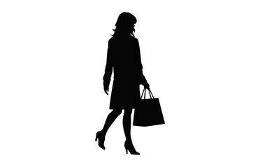 Girl Shopping black Silhouette isolated on a white background