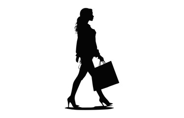 Girl Shopping black Silhouette isolated on a white background
