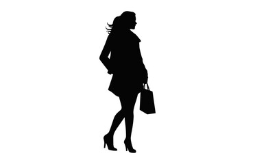 Girl Shopping black Silhouette Vector isolated on a white background