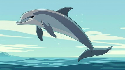 Uses a slowmotion video to capture a dolphin s graceful jump from the water, the soft gray of its body in perfect harmony with the elegant arc of its leap - obrazy, fototapety, plakaty