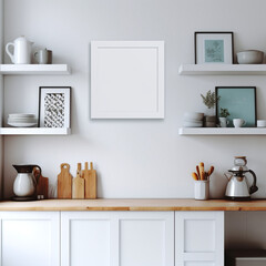 mockup of simple decors style kitchen with an empty wall frame 