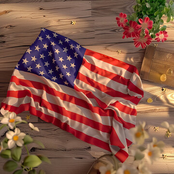 3d rendered photos of USA flag with national flowers made with generative AI