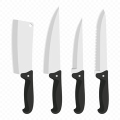 Cutlery Icon Set, Flat Vector Kitchen Knives, Isolated. Various Kitchen Knives Design Templates, Chef Kitchen Knife Icon