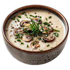 Creamy mushroom soup with truffle oil and chives