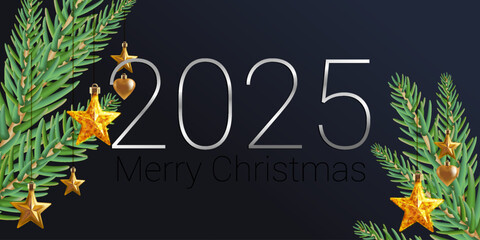 Happy New Year 2025 square template with silver number style on dark blue background. - 790584451
