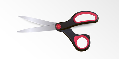 Purple scissors for school, office or workshop 3D icon. Tool for creative work or hobby 3D vector illustration on white - 790584613