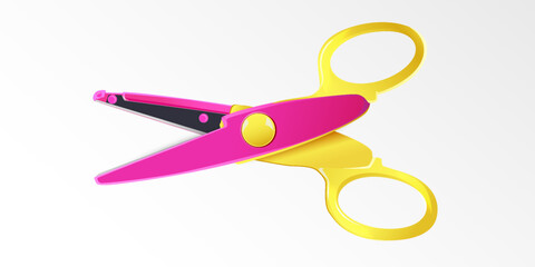 Purple scissors for school, office or workshop 3D icon. Tool for creative work or hobby 3D vector illustration on white - 790584882
