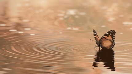 Captures the reflection of a butterfly in a pond, where the vibrant colors of its wings contrast with the delicate ripples on the water s surface, creating a serene and beautiful scene