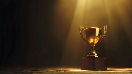 Golden Trophy on Illuminated Pedestal Signifying Triumph and Accomplishment - obrazy, fototapety, plakaty