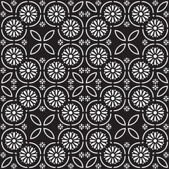 Vector damask seamless retro pattern background round curve cross frame, chain line flower. Elegant luxury black and white tone design for wallpapers, backdrops and page fill.