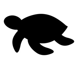 Black silhouette of sea turtle isolated on white background, sea life, design element, vector