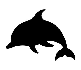 Obraz premium Black silhouette of a dolphin isolated on a white background, sea life, design element, vector