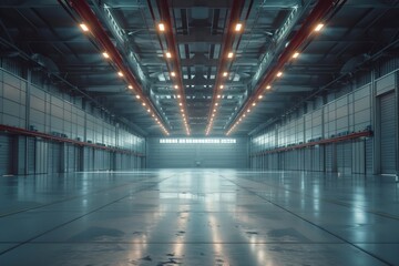 Empty aircraft hangar with vast open space and modern design