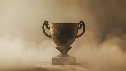 Captivating Bronze Trophy Enveloped in Ethereal Fog,Showcasing Timeless Elegance and Triumph
