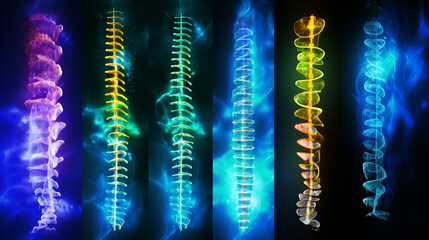 spinal cords of different samples on black background