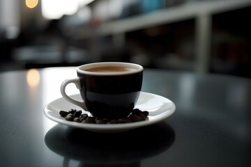 cup of coffee on a table  made by midjourney