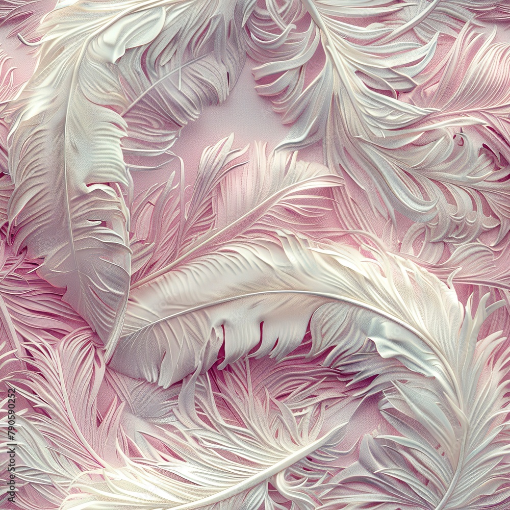 Poster a lush pattern of 3d ostrich feathers, soft and fluffy with bohemian charms. seamless pattern, fabri