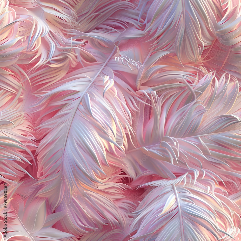 Poster a lush pattern of 3d ostrich feathers, soft and fluffy with bohemian charms. seamless pattern, fabri