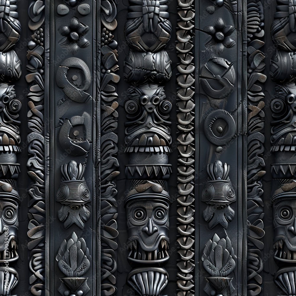 Poster 3d tribal totems and patterns woven into a seamless boho backdrop. seamless pattern, fabric pattern,