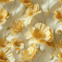Seamless pattern of 3D yellow poppies, swaying in a gentle breeze. Seamless Pattern, Fabric Pattern, Tumbler Wrap, Mug Wrap.