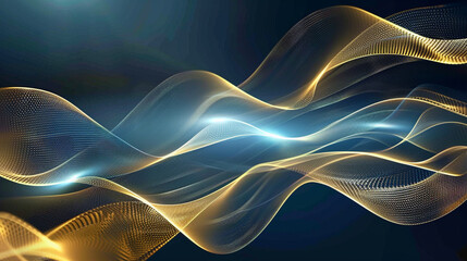 青と金の周波数をイメージした波のアブストラクト背景イラスト