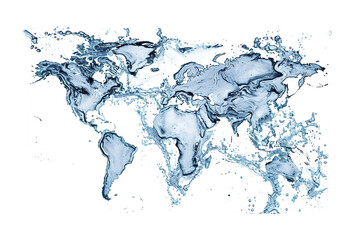 World map made of water. White isolated design element.