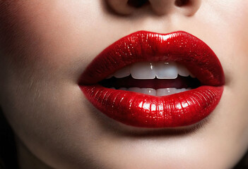 Fototapeta premium Beautiful female lip makeup. Trendy girl trendy glowing lips makeup