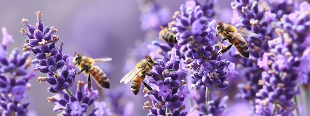 "Bees flying around lavender flowers, signifying the connection between human well-being and the environment in self-care ."