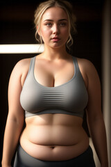 Portrait of a beautiful young woman with excess weight in sportswear