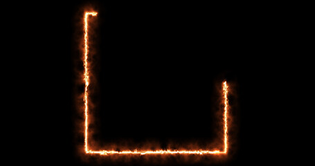 Burning square frame on black background. Placeholder overlay effect rectangular frame on fire. Hot blazing inferno polygon geometric. Sparkle power flame high quality stock illustration.