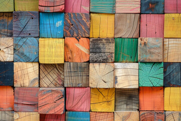 Colorful wooden cubes pattern for background