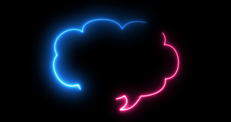 Neon message cloud-shaped text box in black. Chatting speech bubble round-shaped message icon. Flickering retro-style SMS icon mail social media mobile set high-quality stock illustration.