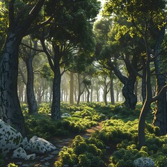 A Whispering Forest D Depicting Enchanted Trees Sharing Secrets