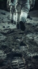 Capture astronauts in a moon marathon, their footprints marking a new kind of race track in the lunar dust
