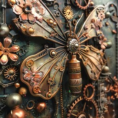 Delicate brass and copper creations in a steampunk dreamscape