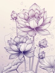 Lotus Flower , Intricate lotus flower line art on a lilac field