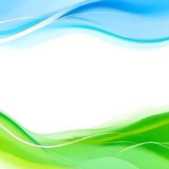 Flowing blue and green abstract waves on a white background