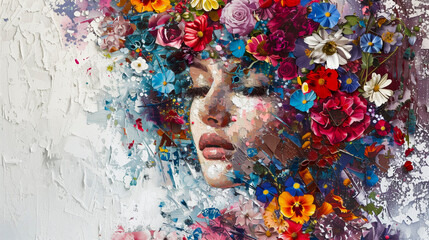Portrait of a woman surrounded by flowers. Digital Art 