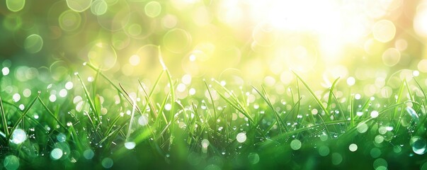 Bokeh lighting and sun flare on a green grass backdrop