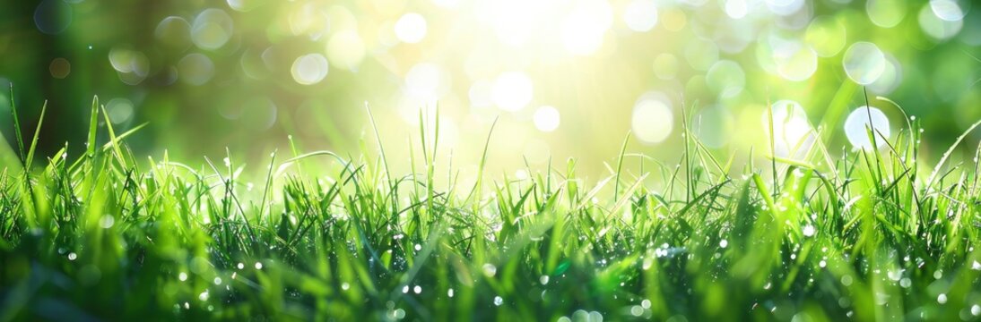 Bokeh lighting and sun flare on a green grass backdrop