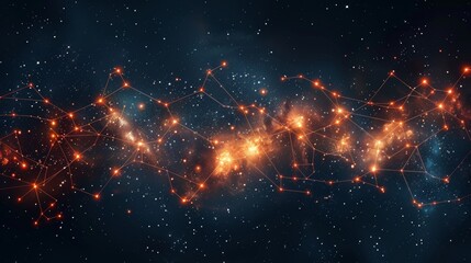 Dazzling night sky with constellation patterns and orange nebula accents - obrazy, fototapety, plakaty