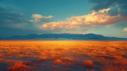 Majestic desert sunset with dramatic lightning under a stormy sky - obrazy, fototapety, plakaty