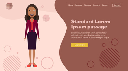 Latin business woman character flat vector illustration. Happy woman in formal wear. Business, management, marketing, office concept for web design, banner or landing page