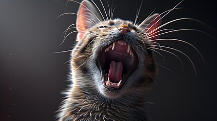 Close up Portrait of a Ferocious Yawning Feline with Sharp Teeth and Glowing Eyes