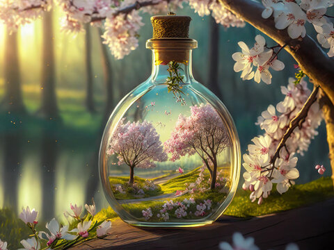 Trees in spring in a bottle