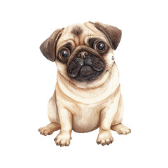 cute pug vector illustration in watercolor style