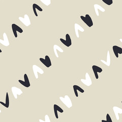 Monochrome dark blue and beige seamless pattern with organic sketchy stripes. Vintage folk background.